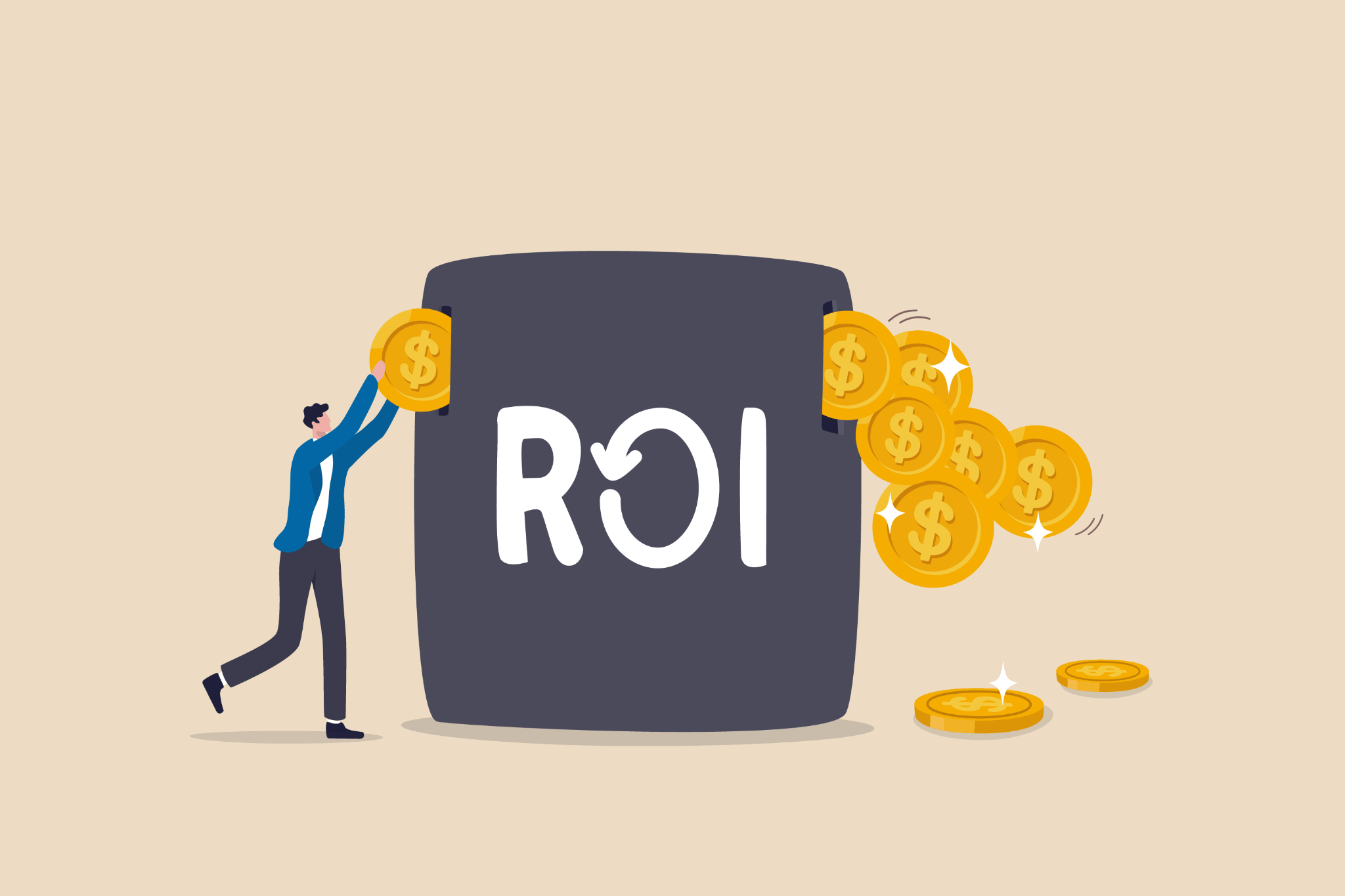 ROI, return on investment performance measure from cost invested and profit efficiency