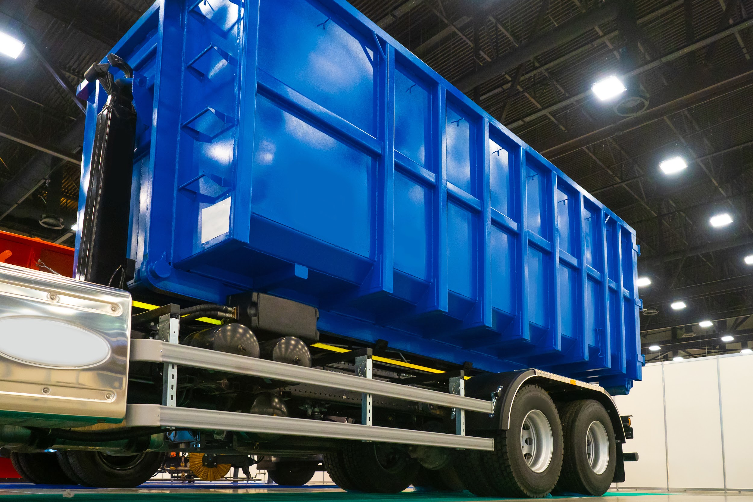 Blue container truck for garbage collection