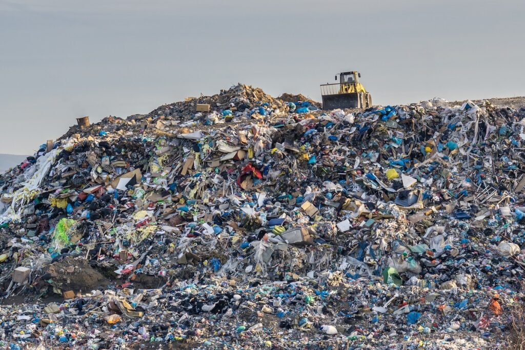 Garbage pile in trash dump or landfill