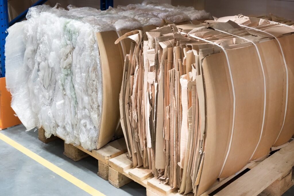 Pallets with wastepaper and wasteplastic packs