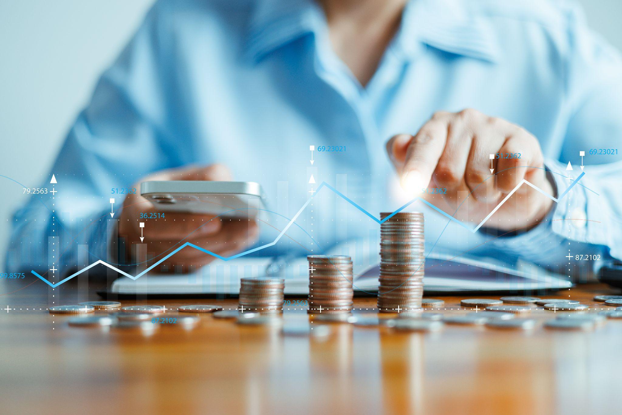 Business person calculate income and profit on investments