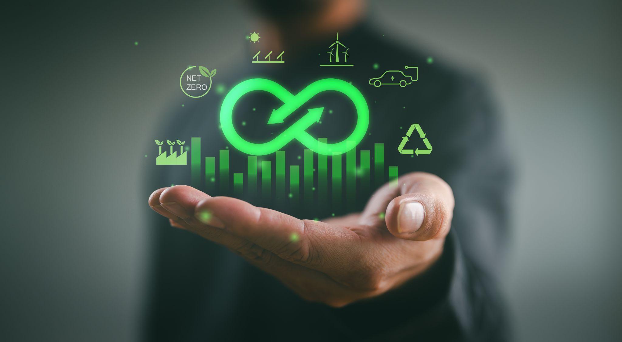 Green business Infinity icon on graph chart with environmental icon