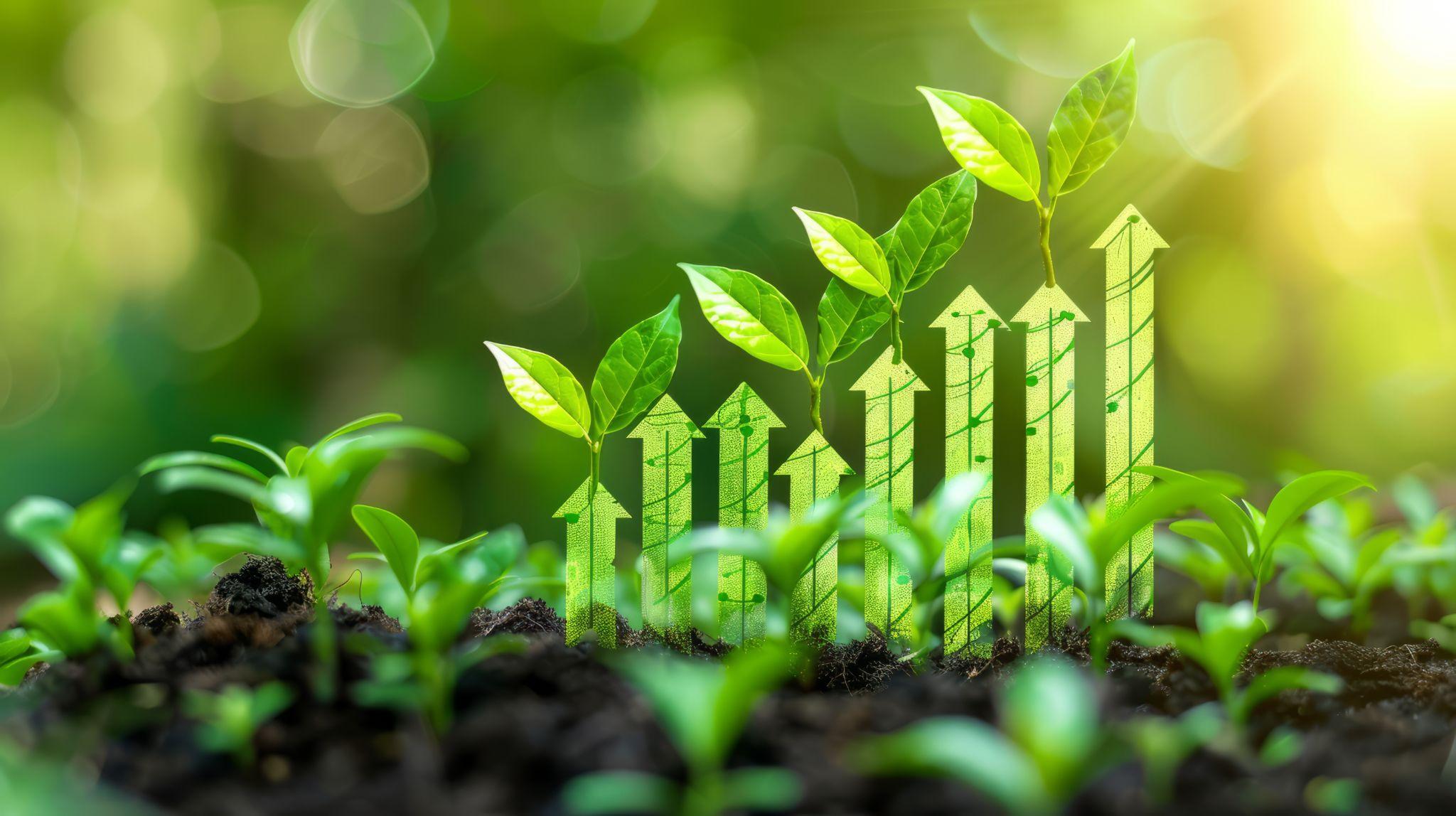 Sustainable Growth Bar Charts in Green, Highlighting Positive Eco-Investment